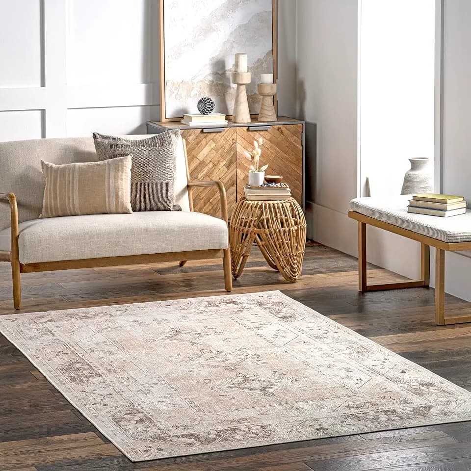 nuLOOM 5' x 8' Machine Washable Stain-Resistant Area Rug with Non Slip Backing, Low Profile for Living Room, Bedroom, and Dining Room, Ellamae Beige