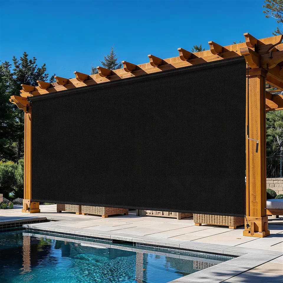 Outdoor Roller Shades for Patio 10'Wx8'H Black, 90% UV Block & Privacy Protection Outdoor Blinds, Cordless Porch Shades Outdoor Roll Up with Splicing Design 20-Min Install