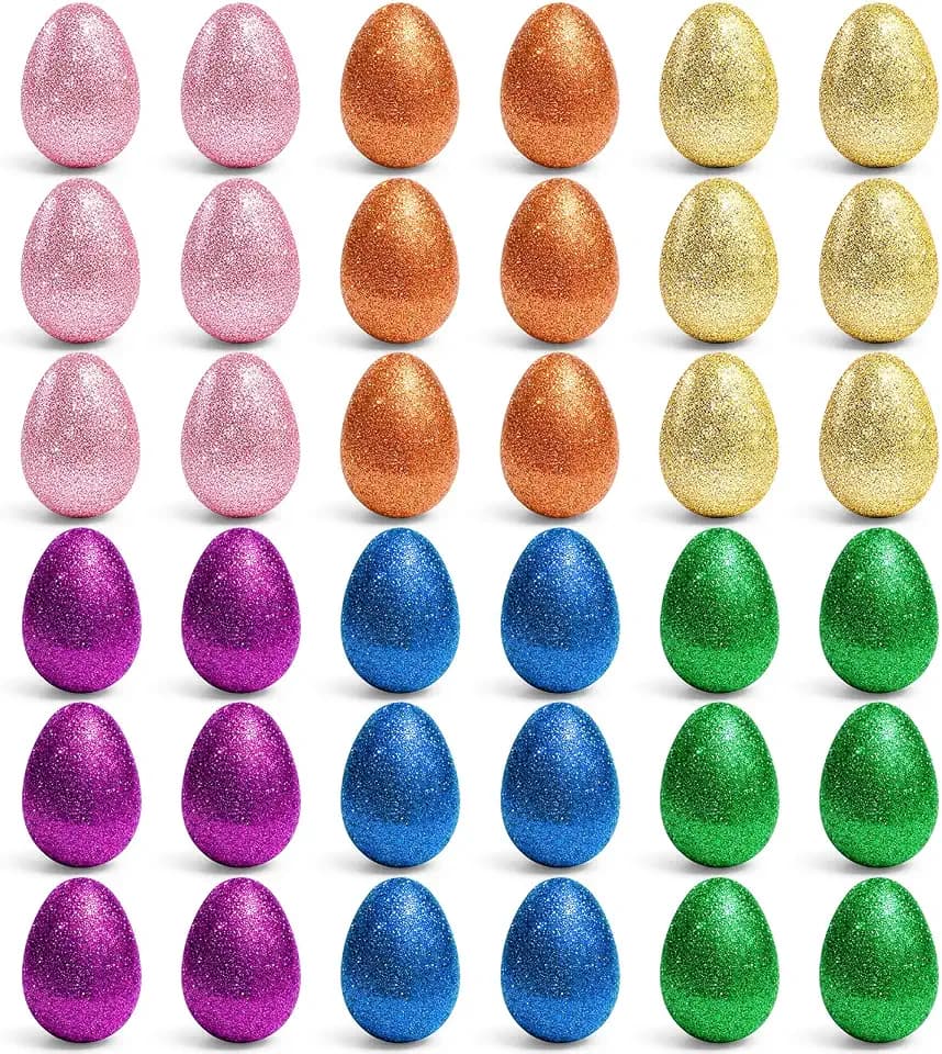Glitter Easter Eggs Plastic Easter Fillable Hinged Eggs Bulk 2.3 Inch for Hunt Basket Stuffer Surprise Award Prize Party Favor Treats Gifts Assorted Colors (36)