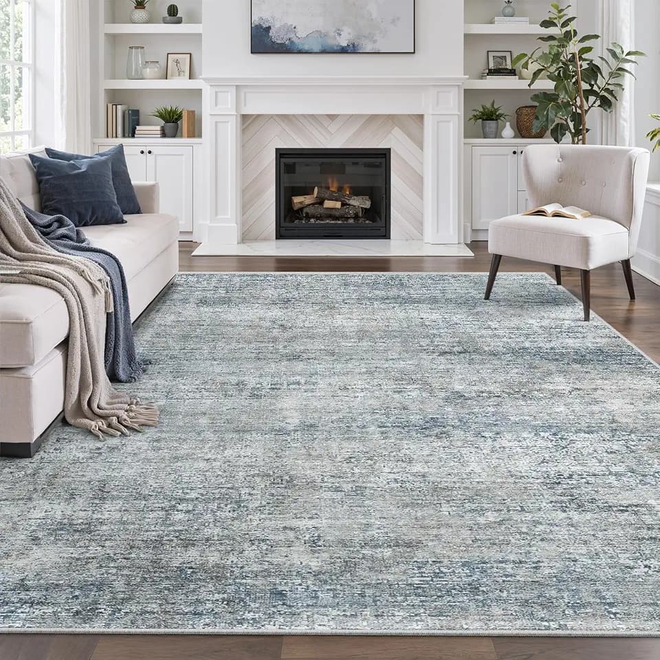 Cochyean 5x7 Area Rugs for Living Room Abstract Washable Rug, Blue Gray