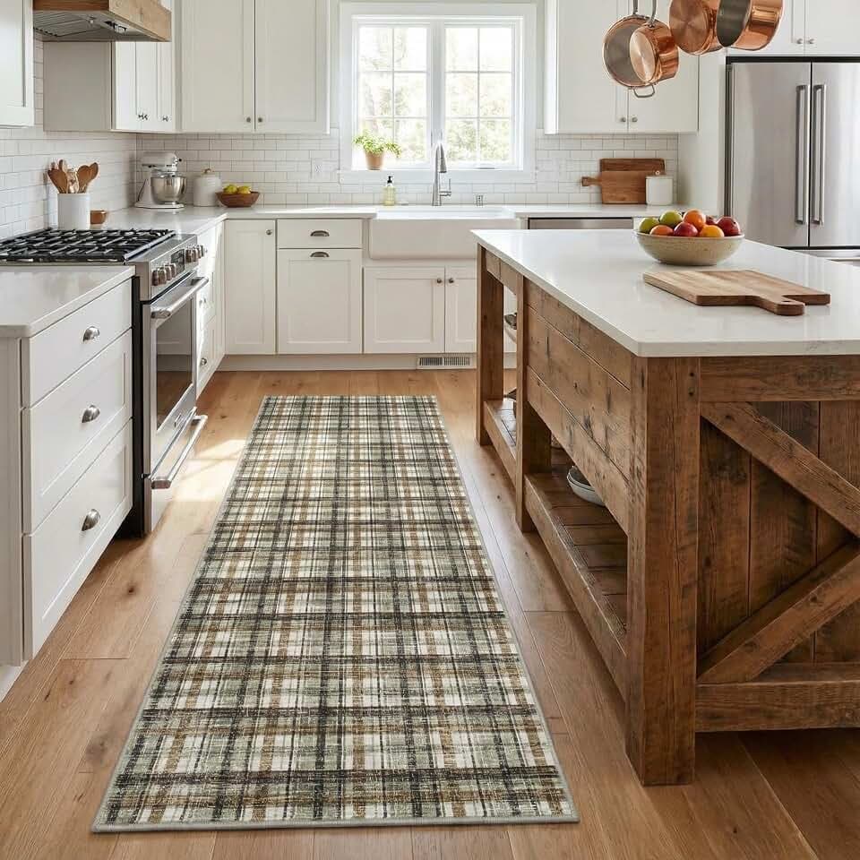 Garvee Washable Rugs for Entryway 2x8 Runner Rug Non Slip Celadon&Coffee