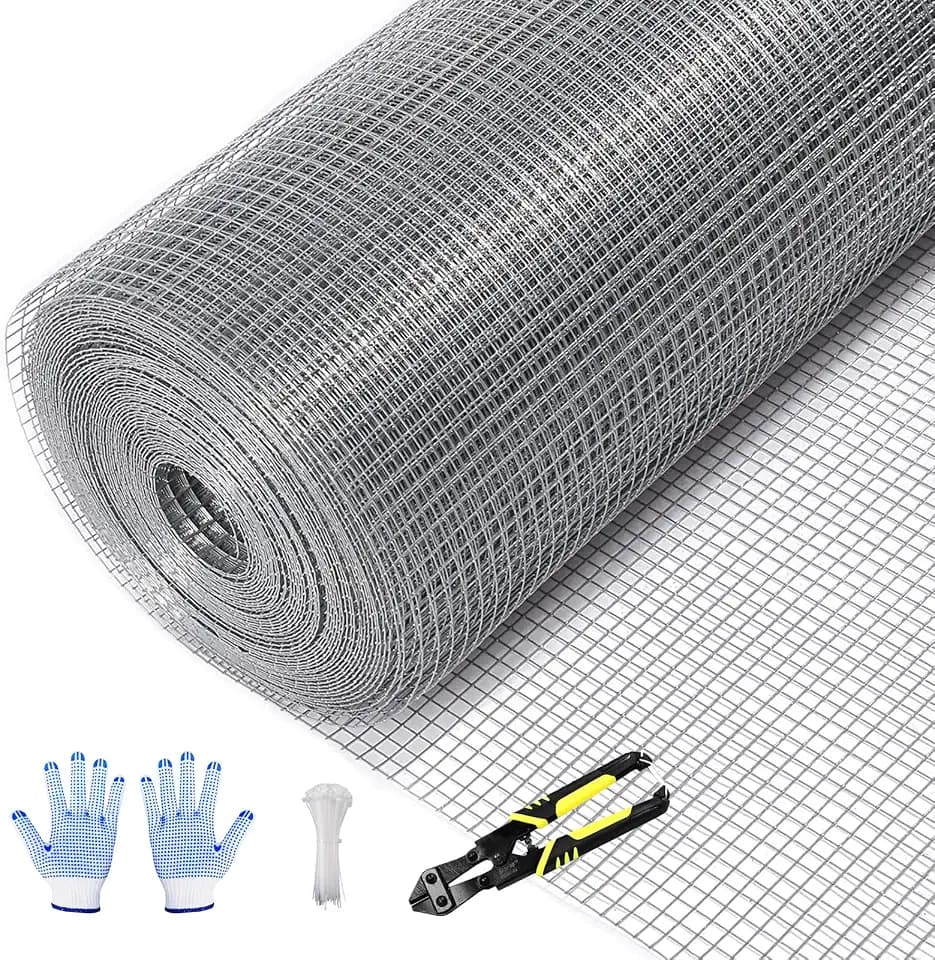 Tongmo 48" x 100' Hardware Cloth, 1inch Mesh Galvanized Chicken Wire Fence, 19 Gauge Welded Wire Roll,Garden Fence, Poultry Netting for Rabbit/Duck/Chicken Coop
