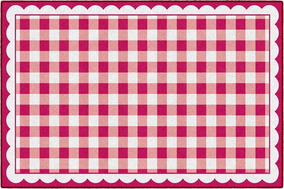 Flagship Carpets School Days Red Gingham Educational Area Rug for Kids Room, Children's Classroom Rug for Teaching and Playroom, 5' X 7'6"Red