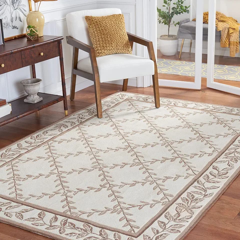 SAFAVIEH Easy Care Collection Accent Rug - 4' x 6', Ivory & Sage, Hand-Hooked Trellis Country, Non-Shedding & Easy Care, Ideal for High Traffic Areas in Entryway, Living Room, Bedroom (EZC430B)