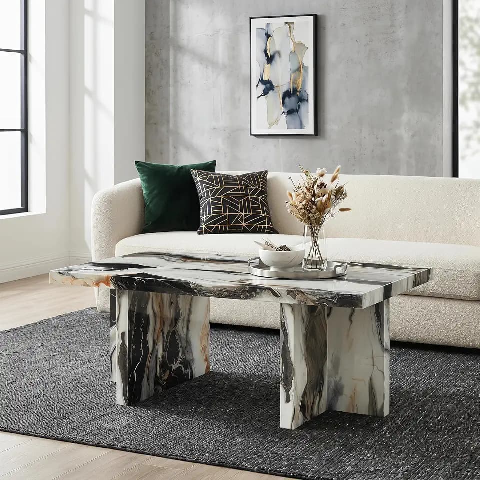 Roundhill Furniture Mchome Contemporary Coffee Table, Off-White Faux Marble