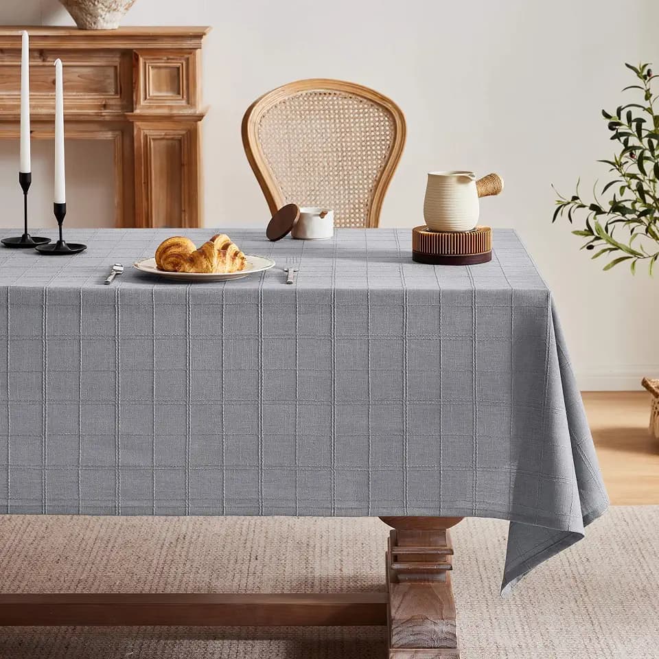 ZeeMart Linen Checked Rectangle Table Cloth 60x84 Inch Blue Ashes