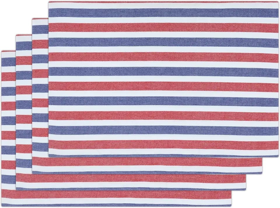 PurpleEssences Placemats 13x19 in, Plain Stripe - Red Blue & White