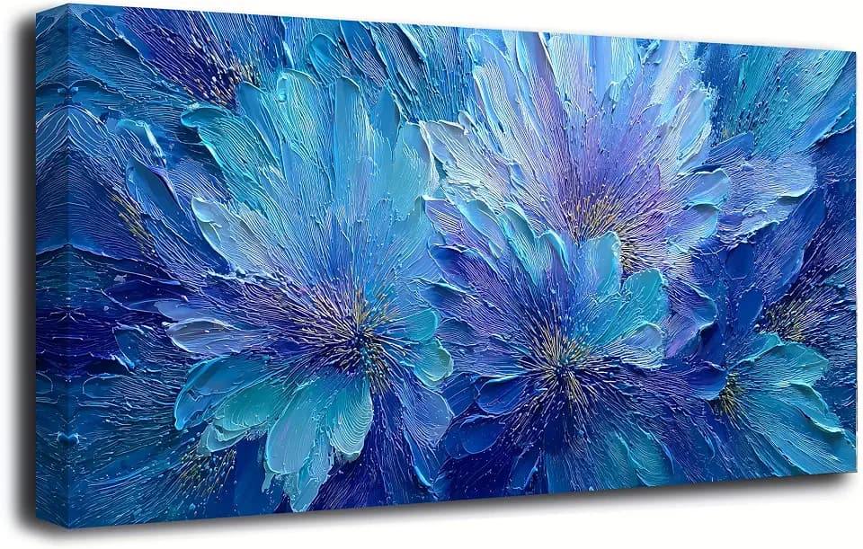 Blue and Purple Flowers Picture Print Canvas Wall Art Living Room Dining Room Office Study Bedroom Wall Decor Floral Wall Art Prints Modern Blue and Purple Landscape Artwork Waterproof - 20x40 inches