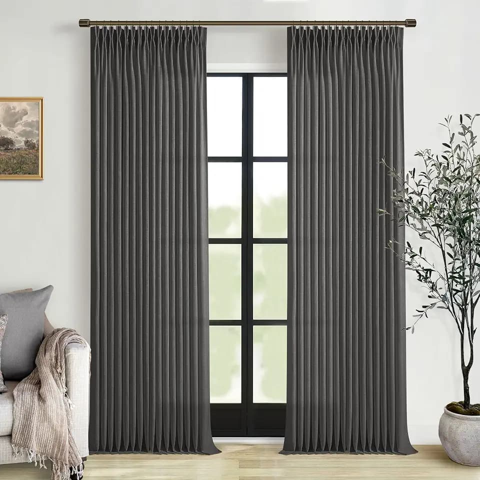 Grey Pinch Pleated Linen Light Filtering Sheer Curtains 86 Inches Length