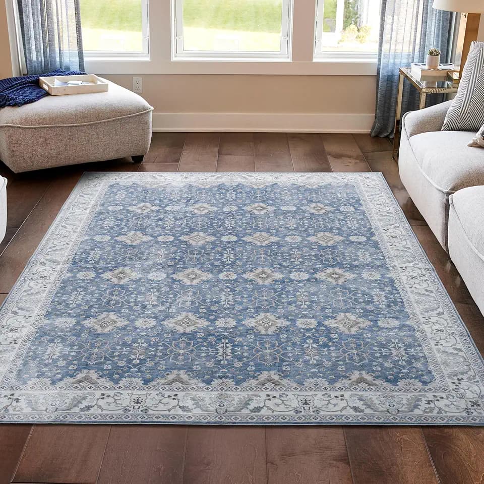Dream Mink Washable Willa Blue/Taupe Geometric 7'10" x 10'