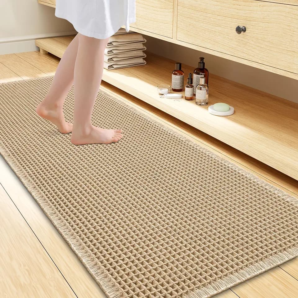 Smiry Waffle Bath Mat 47X24, Extra Soft Absorbent Bathroom Rugs, Brown