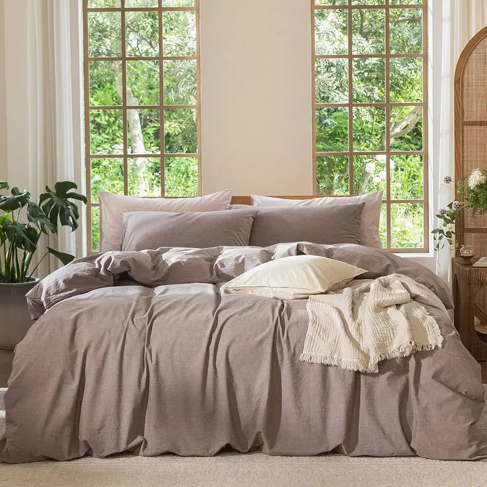 MooMee Duvet Cover Set 100% Washed Cotton Linen Like King