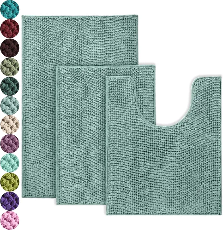 Urvoix Bathroom Rugs Sets 3 Piece, Non-Slip Chenille Bath Rug Set