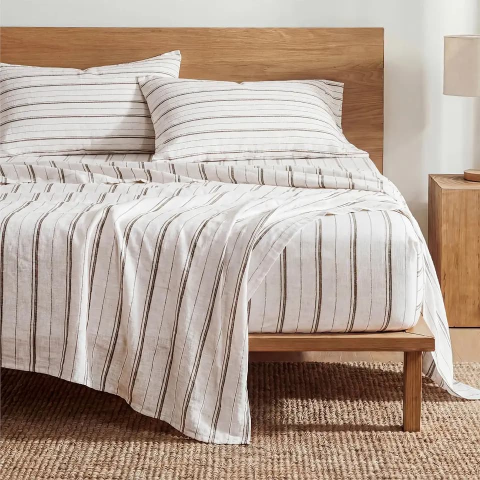 Bedsure Striped Sheets King Size-Imitation Cotton Fits Up to 16" Mattress
