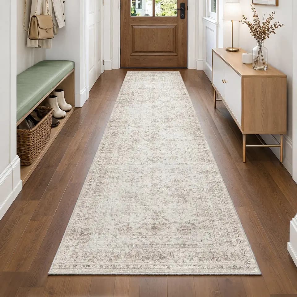 FMFUNCTEX 2x10 Hallway Runner Rug Washable Beige Neutral Vintage Distressed