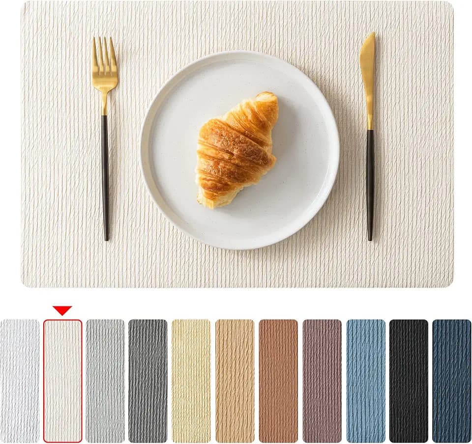 Jovono Faux Leather Placemats Set of 4, Waterproof Washable Table Mats, Easy-Clean Heat Resistant Kitchen Vinyl Place Mat for Dining Table, Restaurant, Indoor, 17.8"x11.8", Ivory