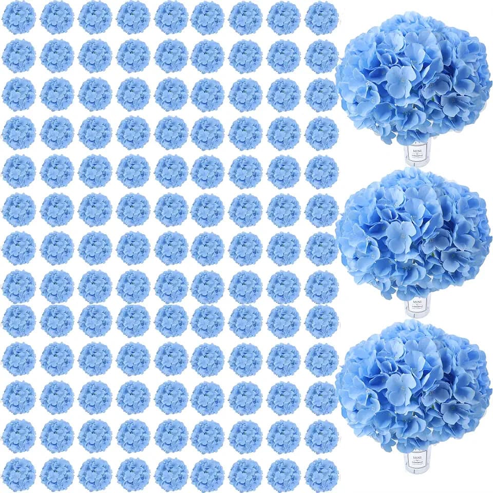 AVIVIHO 105pcs Blue Fake Flowers Hydrangea Artificial Flowers Bulk (Not Squished, No Steaming Need) Silk Flowers with Stems for Wedding Decor,Home,Baby Shower,Table Centerpieces Decoration