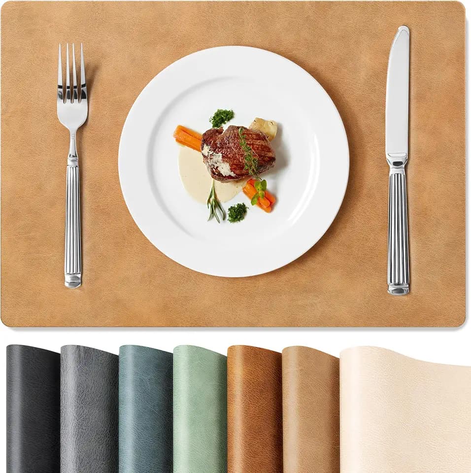 Roxifina Faux Leather Placemats Set of 6, Vinyl Placemats Heat Resistant