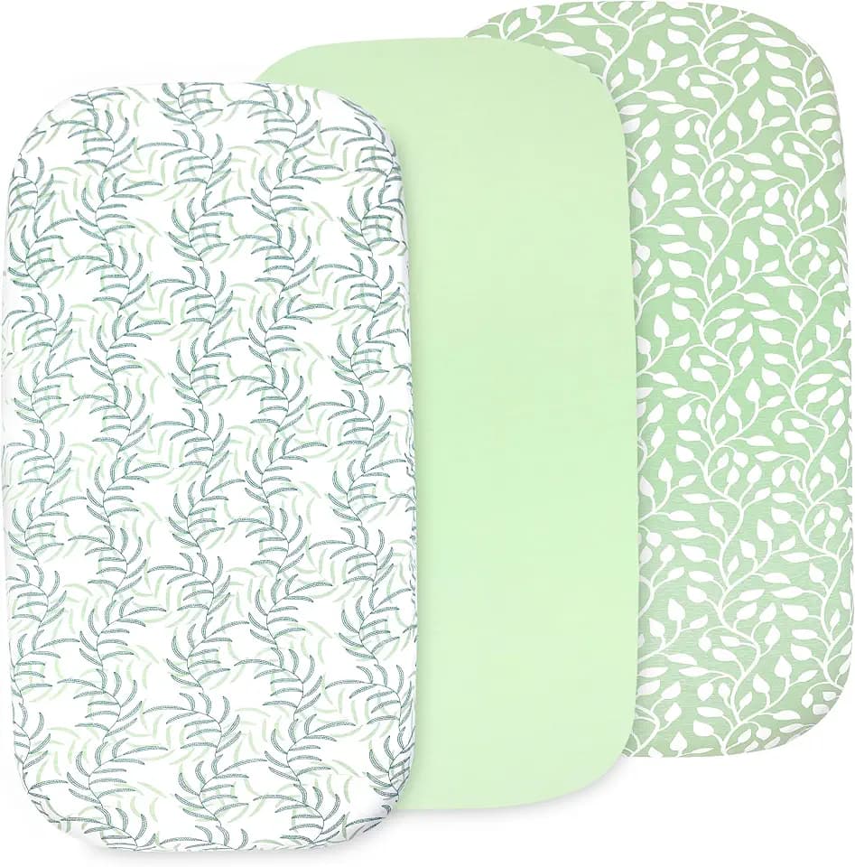 Organic Bedside Sleeper Bassinet Sheets 3 Pack, 33x20 Fitted for Boys & Girls, Snuggly Soft 100% Jersey Cotton, Compatible with Baby Delight Beside Me Dreamer, Maxi-Cosi, Chicco Next2Me