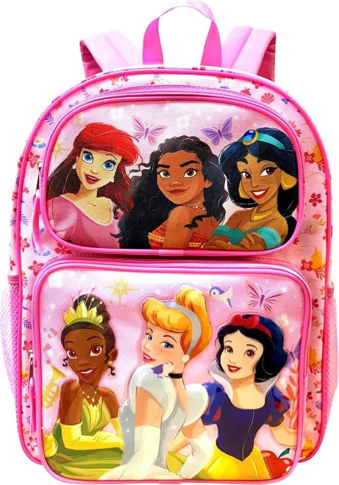 Fast Forward Kid’s Disney Licensed 16” Large School Backpacks with Multiple Pockets-Cargo School Bag (Princess)