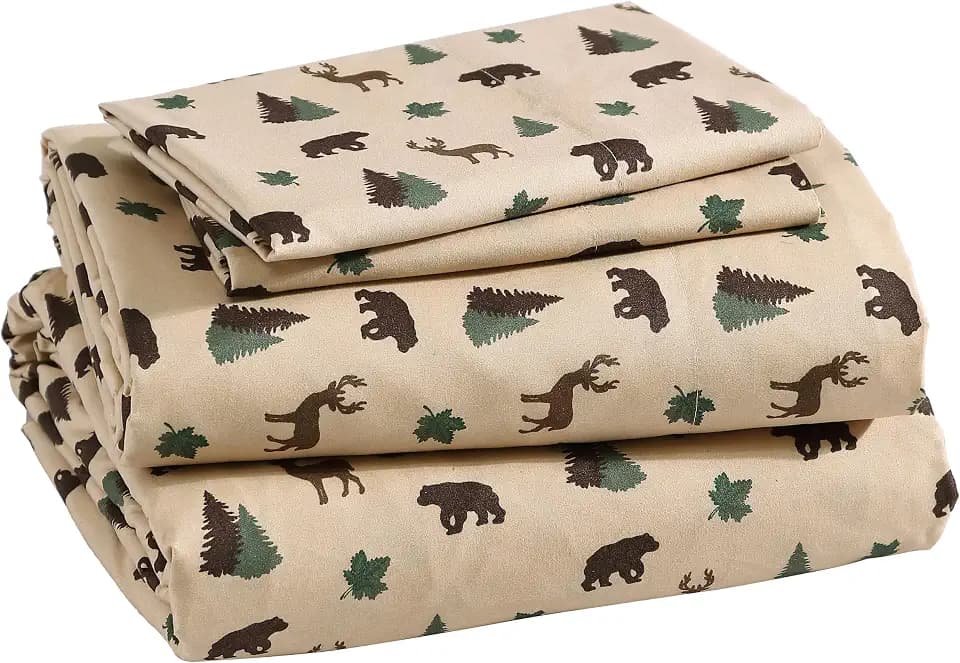Cozy Cabin 4-Piece Full Microfiber Sheet Set, Brown Tan Green