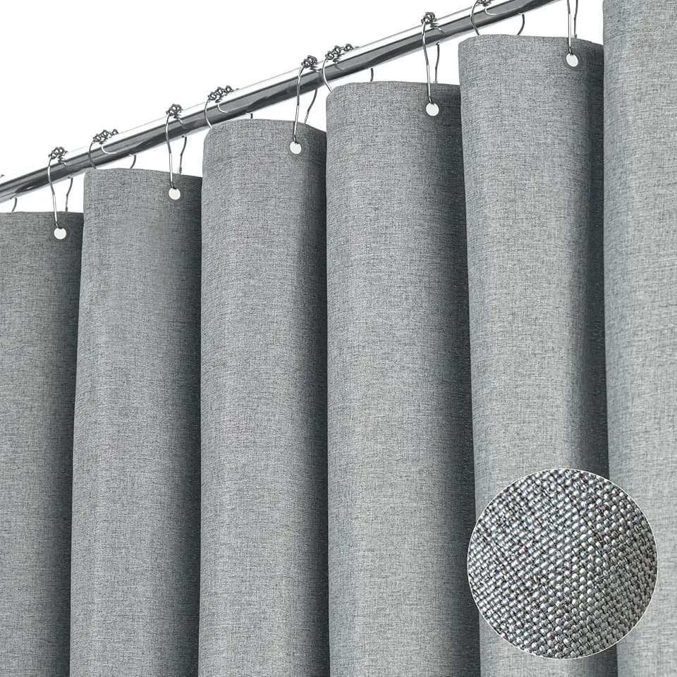 BTTN Grey Linen Textured Waterproof Fabric Shower Curtain Set, 72x72, Gray