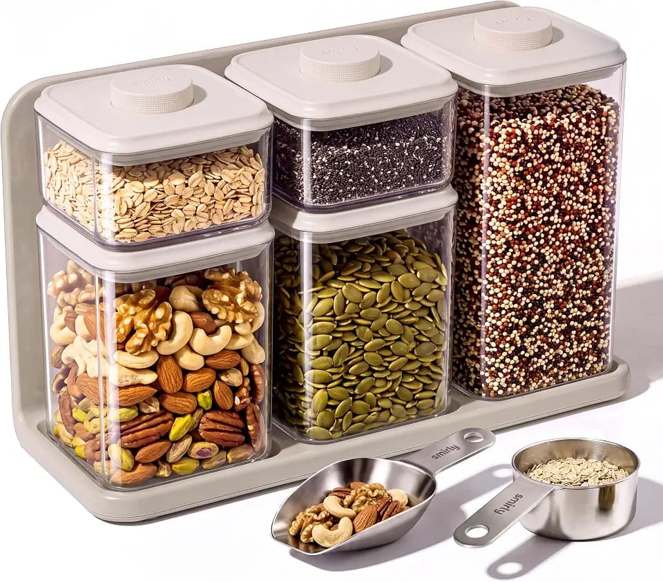 SMIRLY Glass Airtight Food Storage Containers with Pop Lids - White