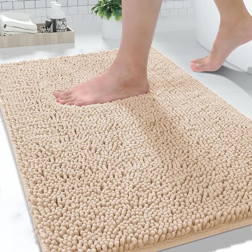 Yimobra Large Bathroom Rugs 36"x24", Non Slip Bath Mat for Tub, Shaggy Rug Floor Carpet, Extra Soft Super Absorbent Quick Dry, Machine Washable,Beige