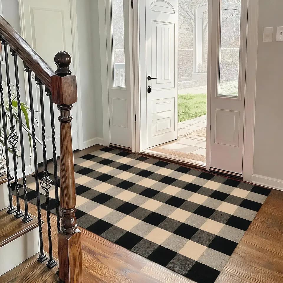 Brown and Black Buffalo Plaid Rug 3' x 5', Washable Farmhouse Non-Slip Checkered Doormat, Indoor Outdoor Floor Mat for Living Room, Bedroom, Entryway, Kitchen, Laundry Room