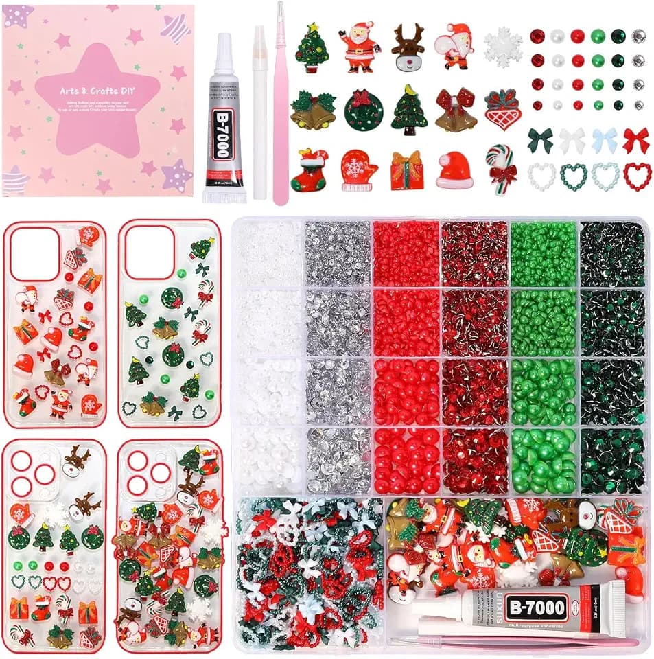 Christmas Junk Case Charms Kit, Resin Charms, Flatback Pearls & Rhinestones