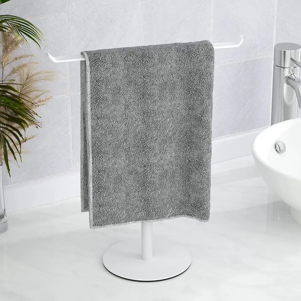 White T-Shaped Hand Towel Holder Stand for Countertops, Stainless Steel