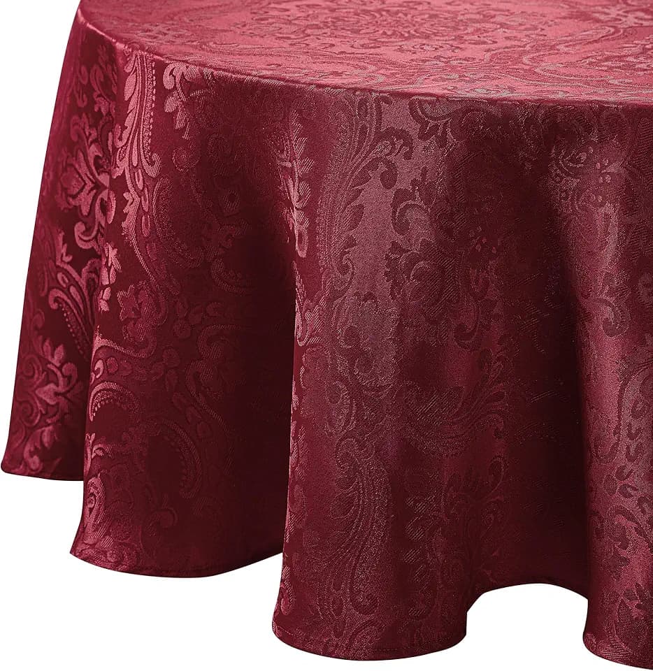 Caiden Elegance Damask Tablecloth, Cranberry - 70"W x 70"L Round