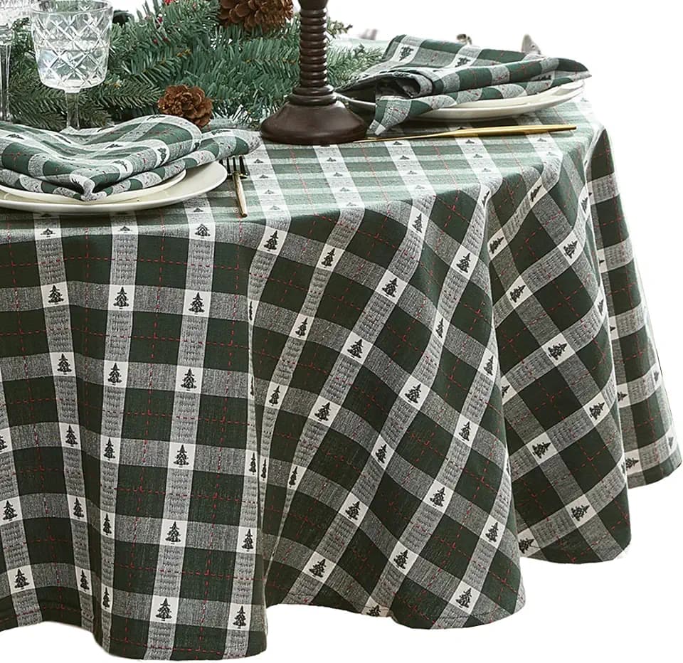 Sherwood Tree Dobby Rectangle Tablecloth, Green - 70" W x 70" L Round
