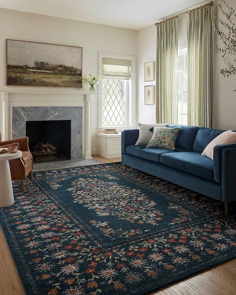 Loloi Rifle Paper Co Laurel Navy 5'-3" x 7'-8" Area Rug
