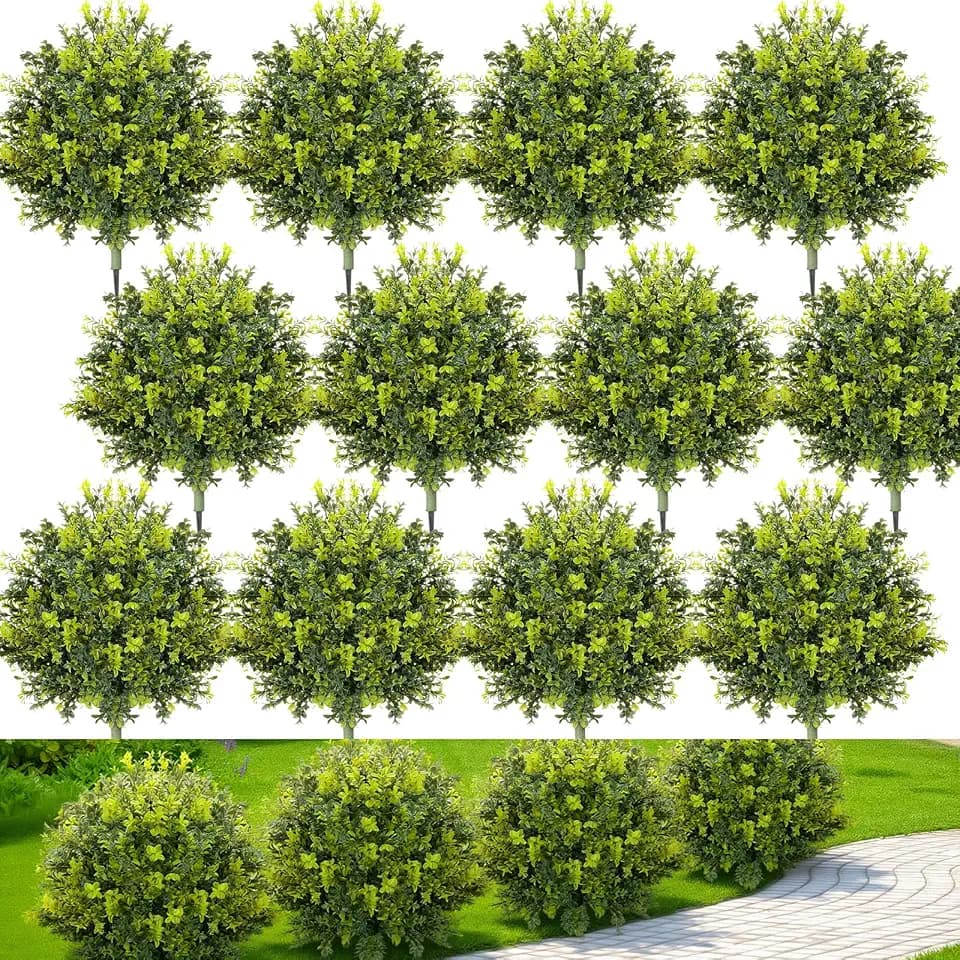 12 Pack 24" Artificial Boxwood Topiary Ball Trees, Fake Boxwood Shrubs