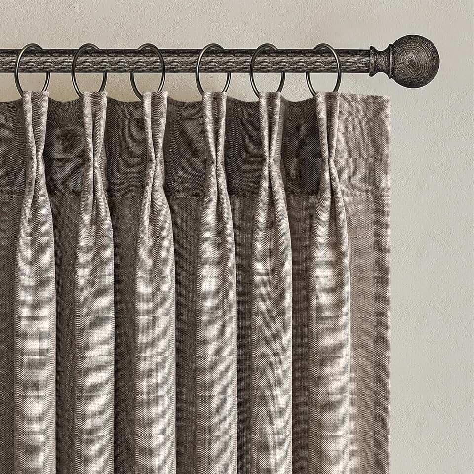 Topfinel Dark Flax Pinch Pleated Linen Curtains 120 Inch Length 2 Panels for Living Room Bedroom Semi Sheer Window Curtain Boho Neutral Back Tab Pinch Pleat Drape with Hooks 120 Inches Long