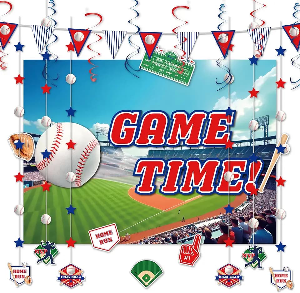 HonuGoGo Baseball Party Decorations, 33 Pc Set with Backdrop & Banner