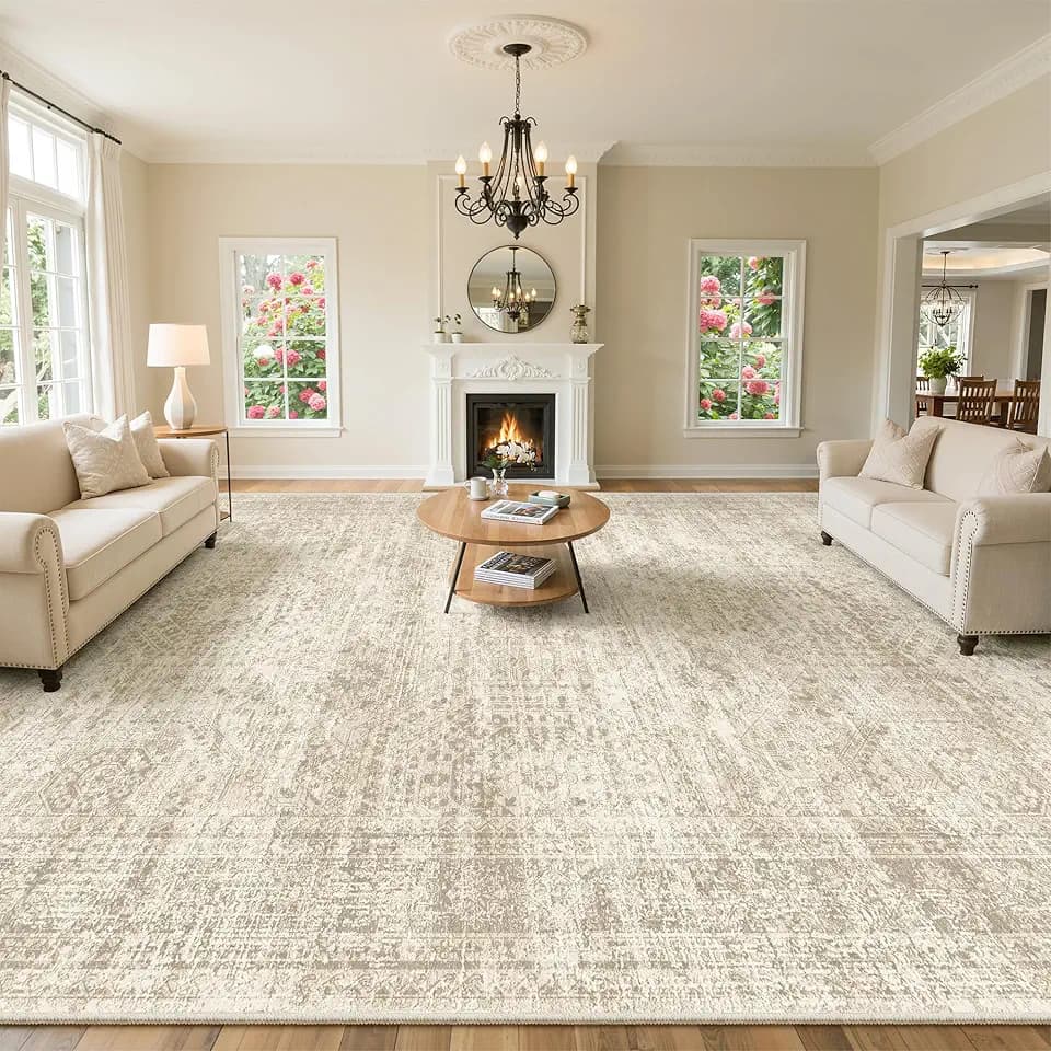 Soalmost 10x14 Area Rugs for Living Room Washable Rug Non-Slip Beige