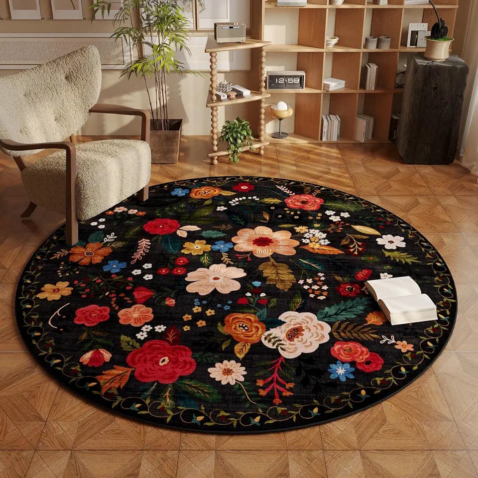 Rugcomf Round Area Rug 4ft Washable, Black