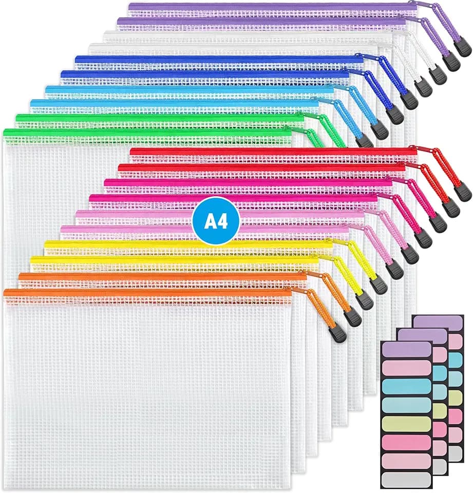JARLINK A4 20pcs Mesh Zipper Pouch Bag, Waterproof Zipper Pouch for Storage