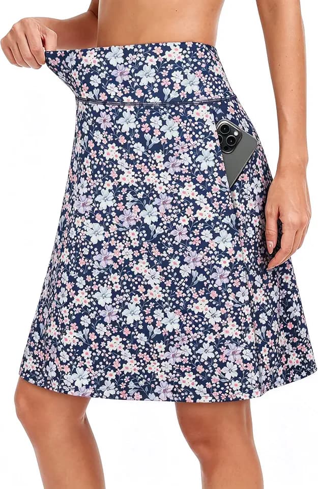 KORALHY 20" Knee Length Skorts Skirts for Women Tennis Golf Zipper Pockets