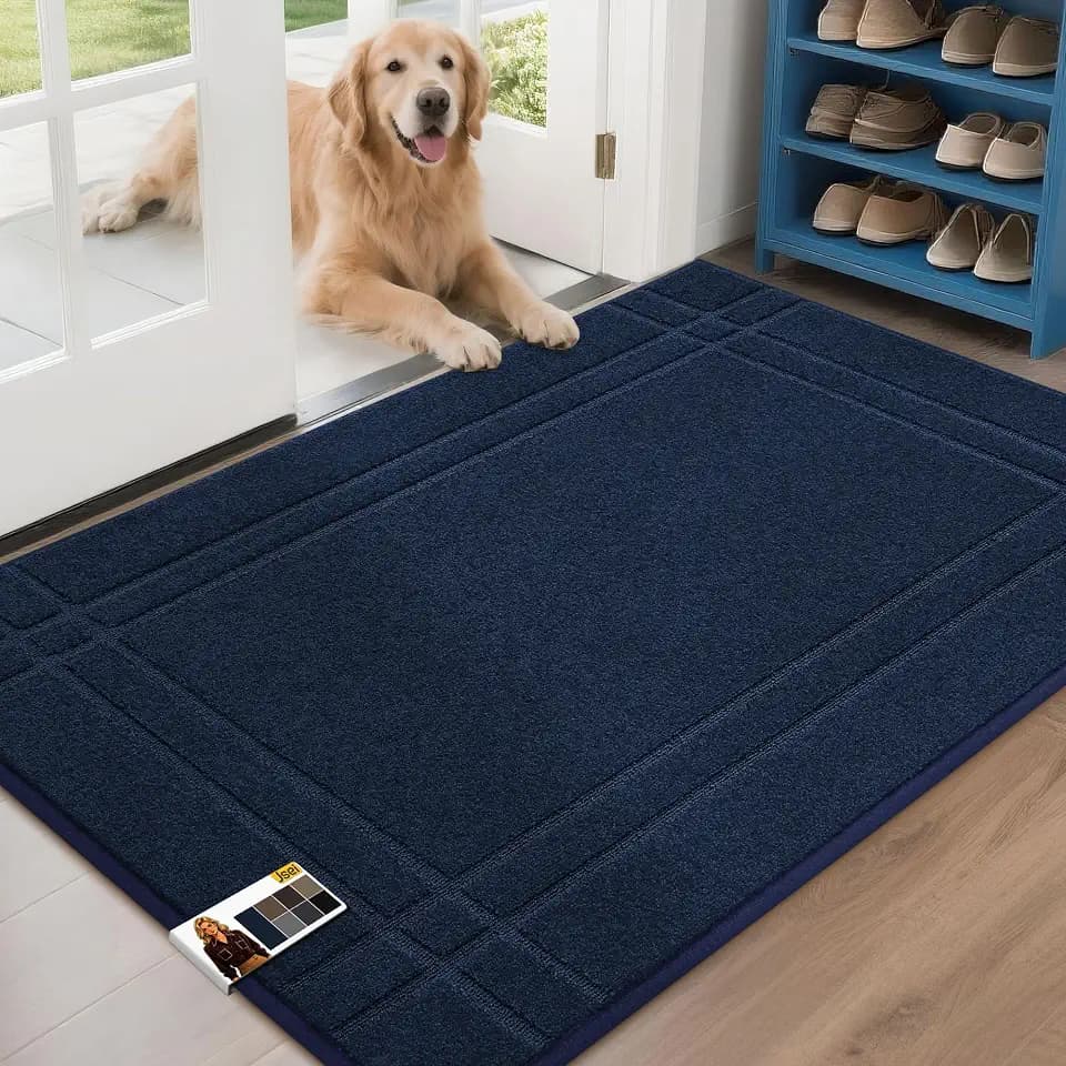 JSEI Door Mat for Entrance 32"x48", Dirt Trapper Doormat, Navy Blue