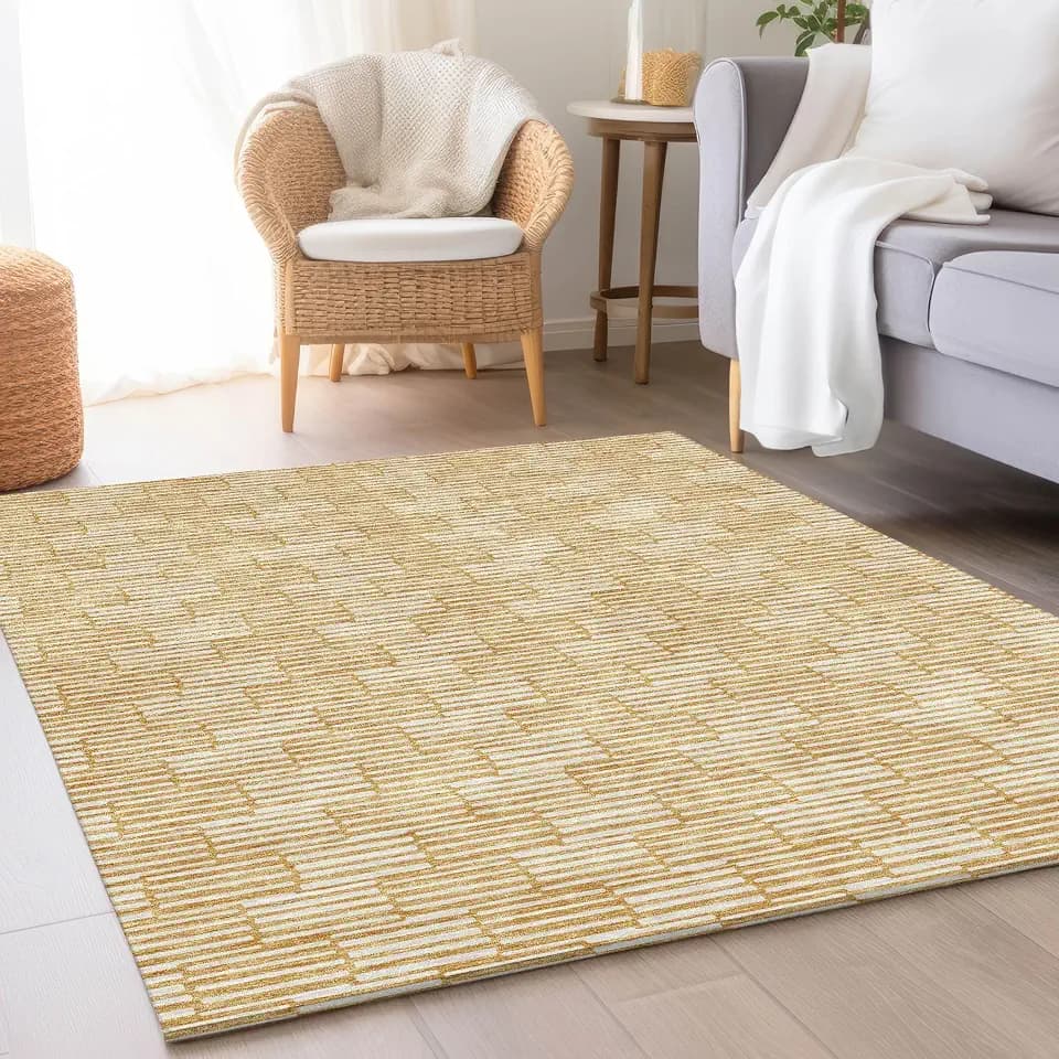 Addison Rugs Mayfield AMF918 Gold 9' x 12' Indoor Premium Machine Washable Runner Rug, Silky Soft, Easy Clean, Non Shedding, Bedroom, Living Room, Dining Room, Kitchen, Patio Rug