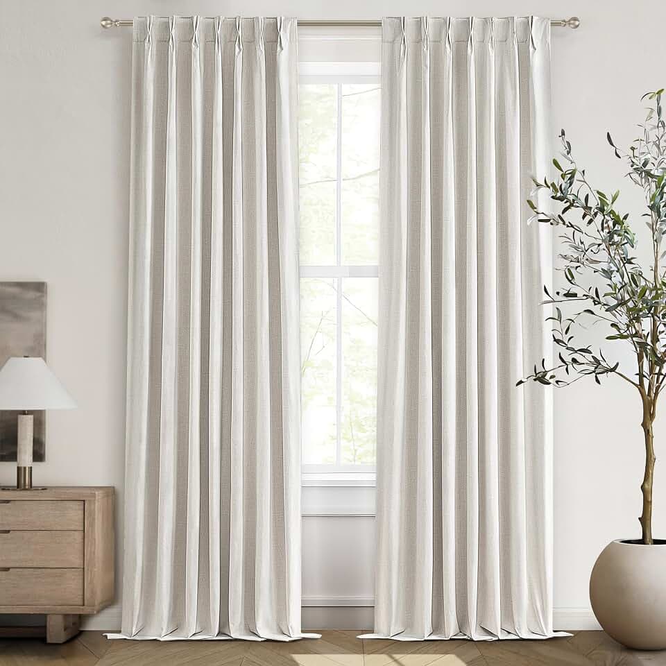 Birch Blackout 112 Inches Extra Long Living Room Curtains 2 Panels Set, Pinch Pleated Thick Linen Patio Drapes Floor to High Ceiling Track Country Beige Wheat Butter Cream Curtain (40"Wx112"L)