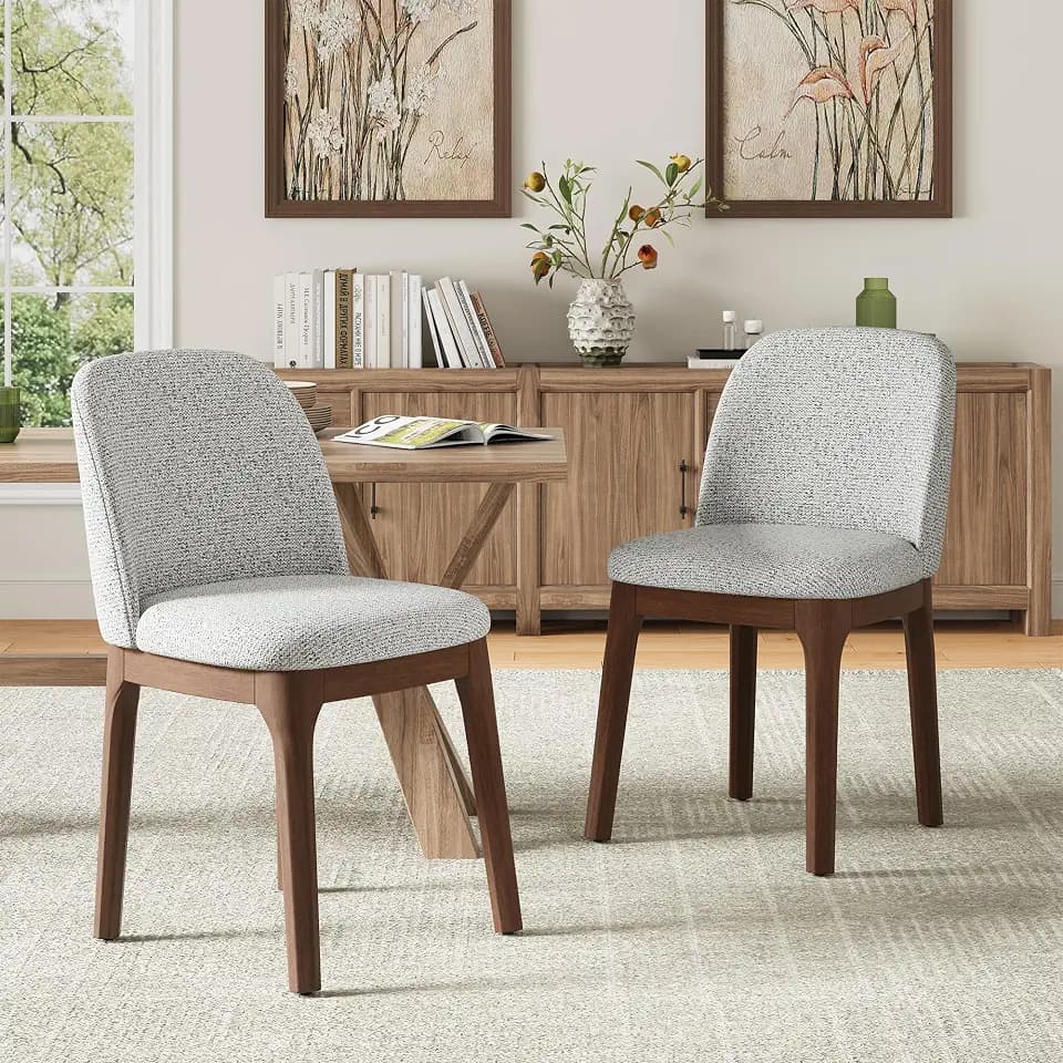 MALOL Upholstered Dining Chairs with Thickened Solid Wood Legs, Mid Century Modern Kitchen & Dining Room Chairs Set of 2, Comfortable Side Chairs for Dining Room, Kitchen, Light Grey