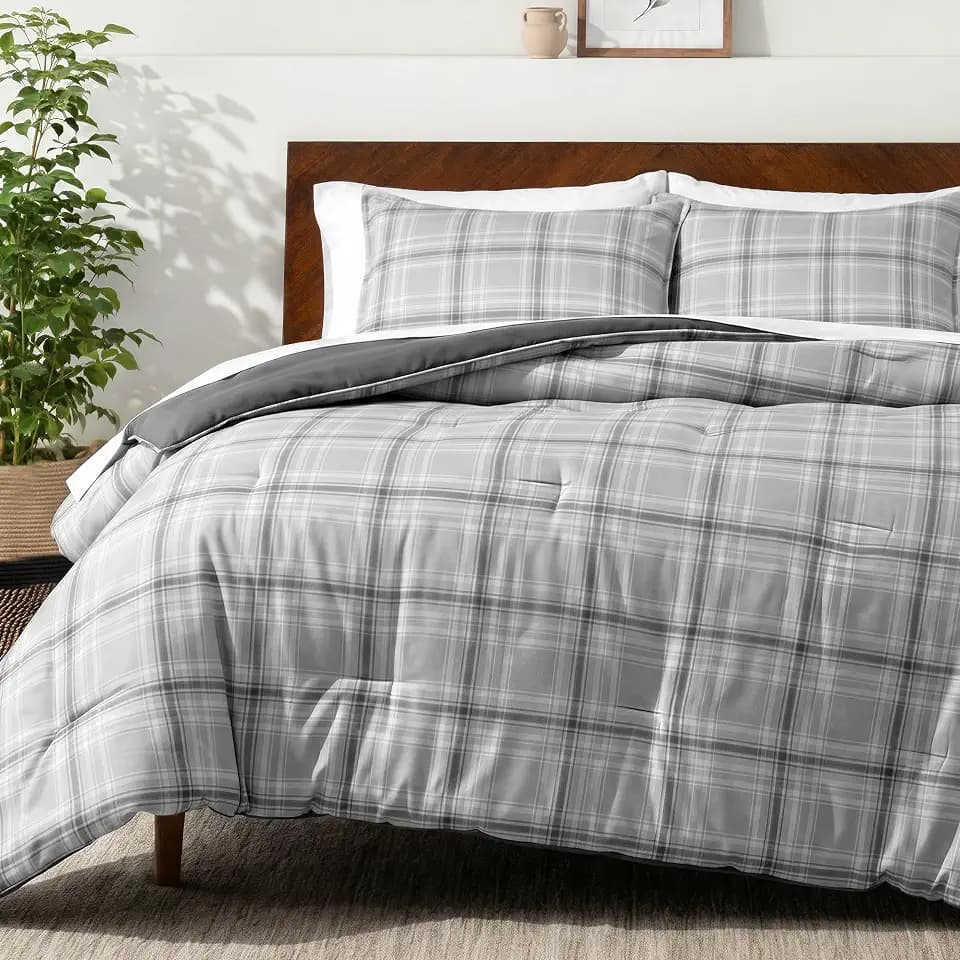 Bare Home Comforter Set - Full Size - Ultra-Soft - Goose Down Alternative - Premium 1800 Series - All Season Warmth Comforter (Full, Tartan Plaid/Grey)