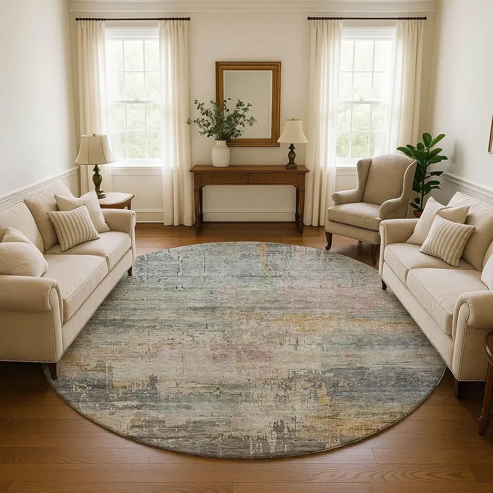 Addison Rugs Mayfield AMF1650 Sage 8' x 8' Indoor Premium Machine Washable Rug, Silky Soft, Easy Clean, Non Shedding, Bedroom, Living Room, Dining Room, Kitchen Round Rug