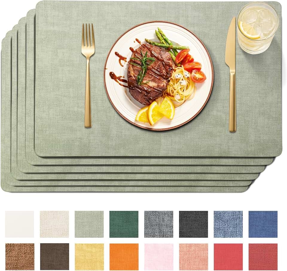 Maxpearl Faux Leather Placemats Set of 6, Easy to Clean, Light Green