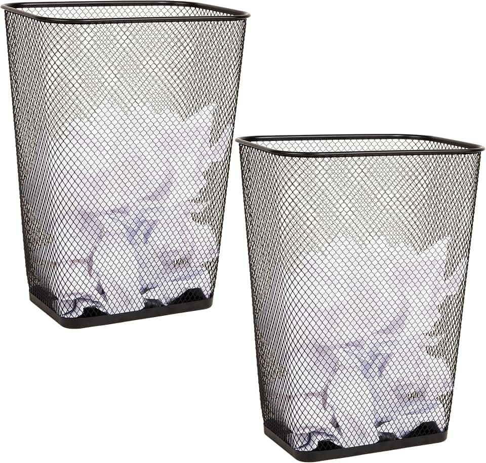 Mind Reader Executive Waste Paper Bins, 10 Gallon, Black, Set of 2