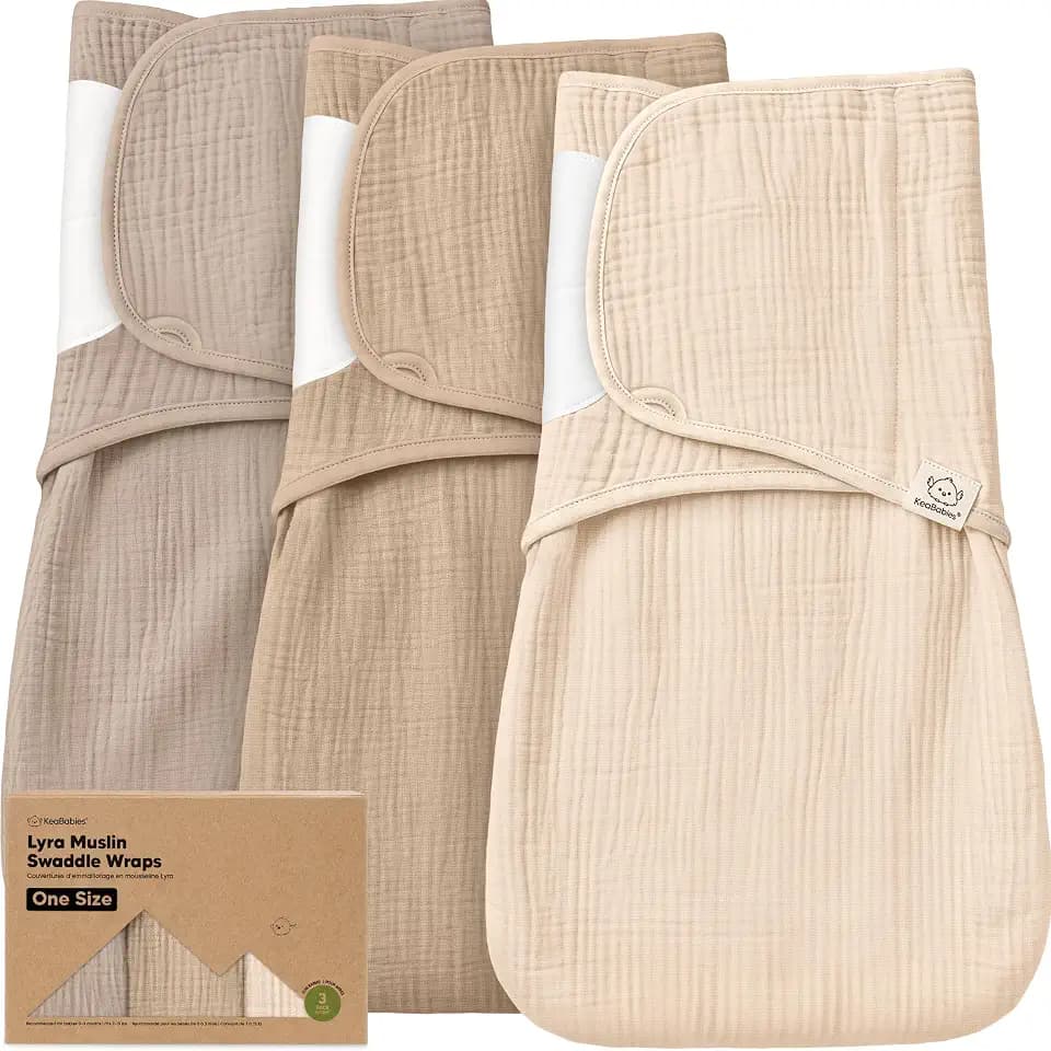 KeaBabies Muslin Baby Swaddles for Newborns, 3pk,100% Cotton (Ecru, OS)